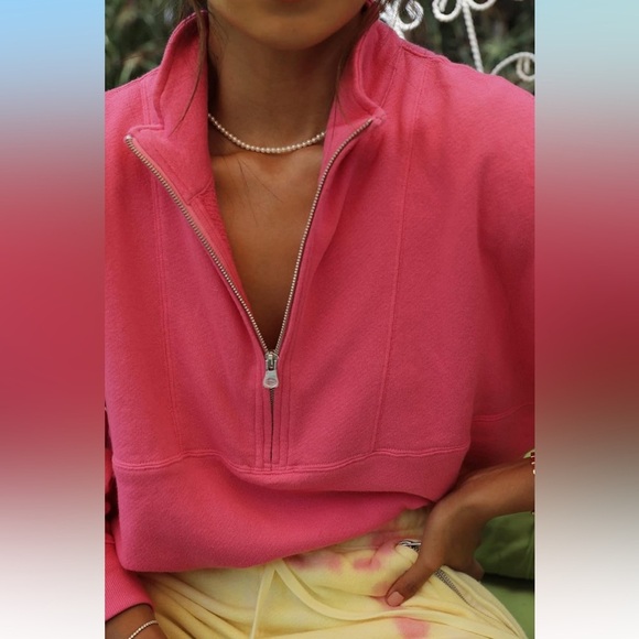 Bandier x Sincerely Jules Holly Half Zip Sweatshirt pullover neon barbie crop - Picture 4 of 9